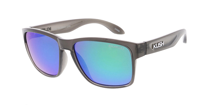 KUSH Plastic Medium Square Crystal Grey Frame w/ Polarized Color Mirror Lens (Pack of Dozen)