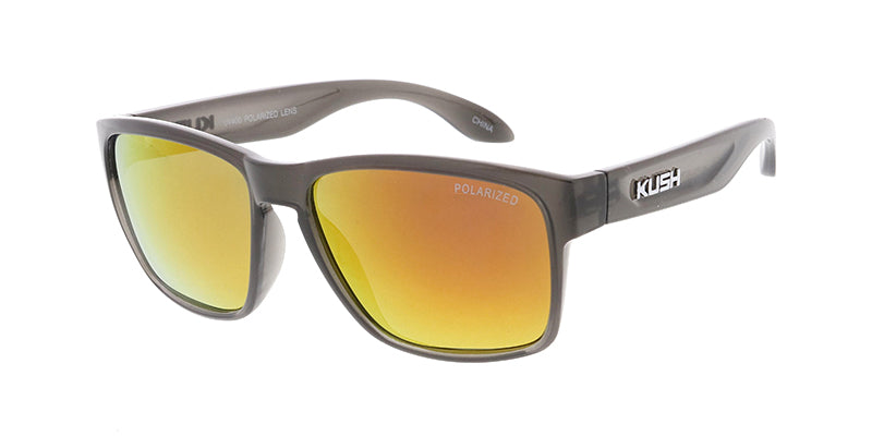 KUSH Plastic Medium Square Crystal Grey Frame w/ Polarized Color Mirror Lens (Pack of Dozen)