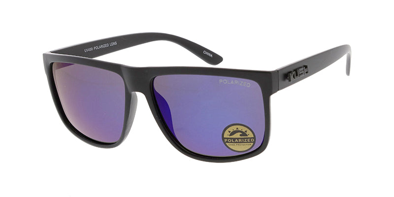 KUSH Plastic Medium Rectangular Flat Top Frame w/ Polarized Color Mirror Lens (Pack of Dozen)