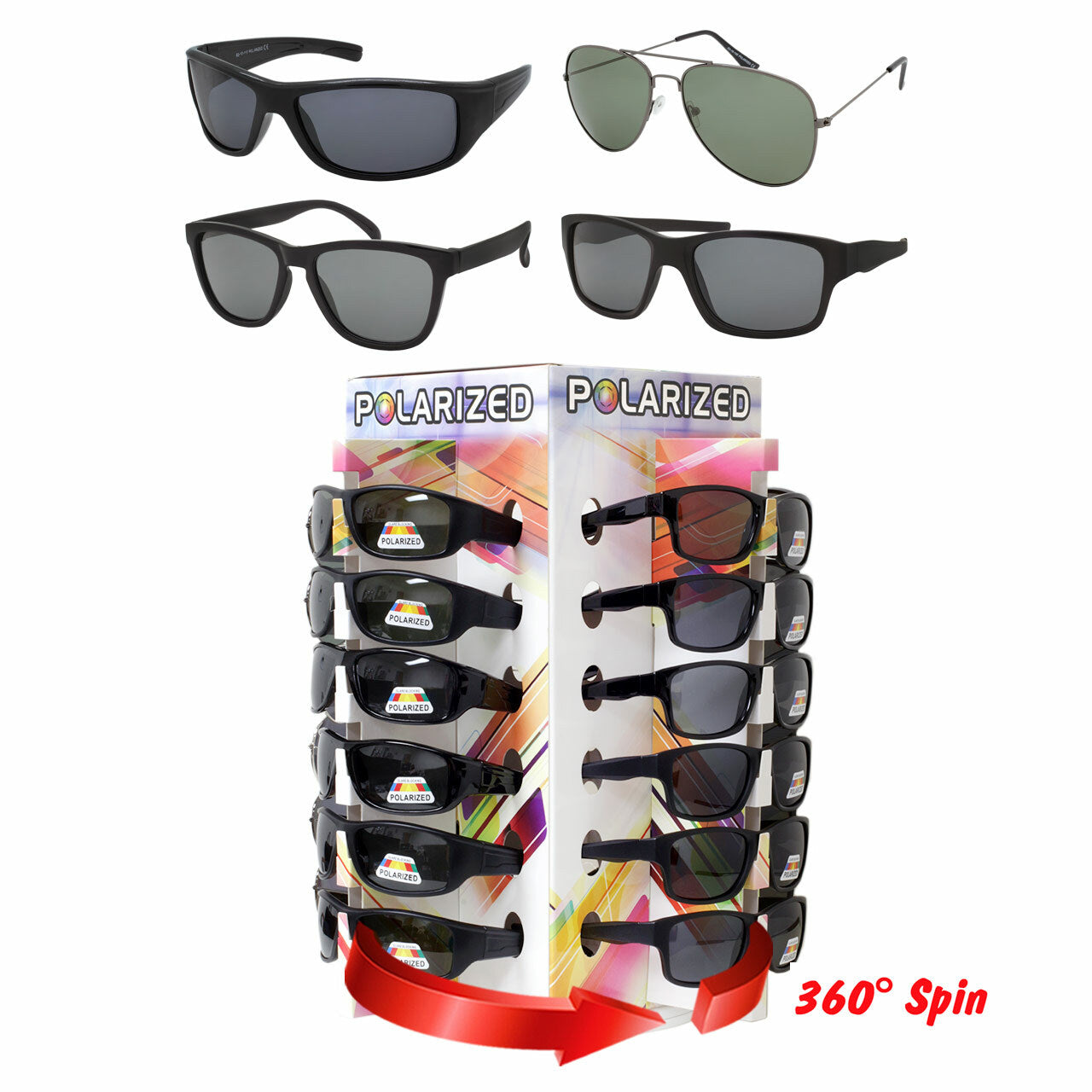 Polarized Sunglasses Cardboard 4 Panel Counter Display 48 PCS  (Pack of Dozen)