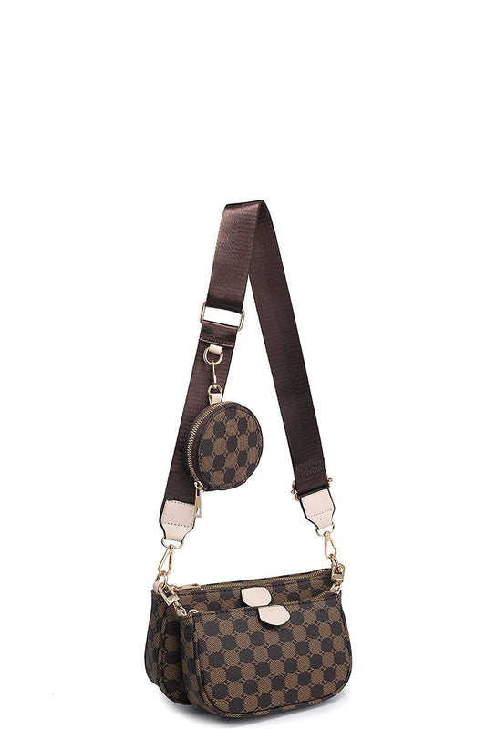 2IN1 FASHION CHIC MONOGRAM ZIPPER CROSSBODY BAG WITH COIN PURSE SET