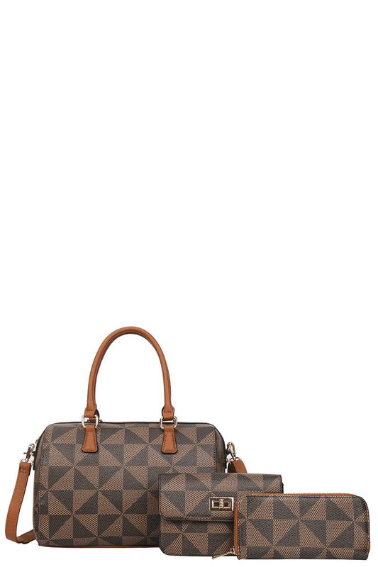 3IN1 FASHION MONOGRAM DUFFEL BAG WITH CROSSBODY AND WALLET SET