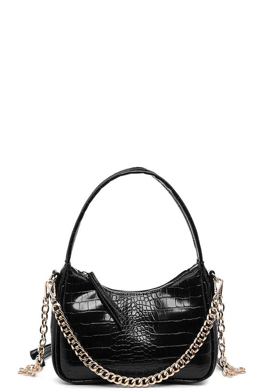 FASHION PLAIN TEXTURED DESIGN CHAIN HANDLE CROSSBODY BAG