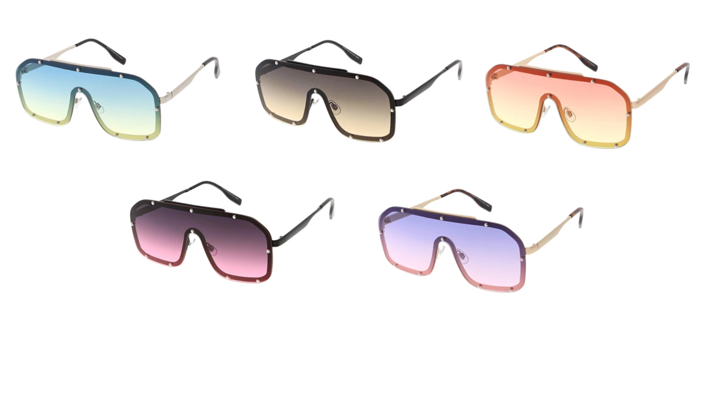 Women's Metal Large Rimless Shield w/ Two Tone Lens