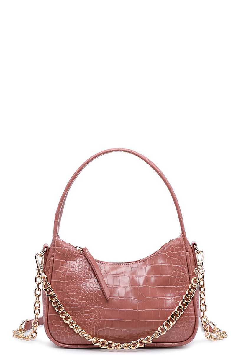 FASHION PLAIN TEXTURED DESIGN CHAIN HANDLE CROSSBODY BAG