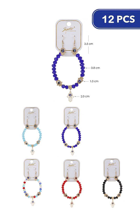 FASHION CRYSTAL BEAD HAMSA CHARM BRACELET (12 UNITS)