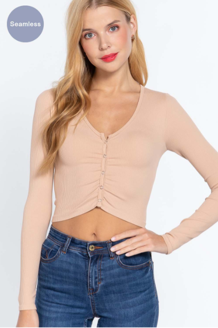 Ruched w/Snap Button Seamless Rib Top