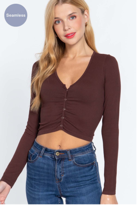 Ruched w/Snap Button Seamless Rib Top