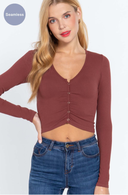 Ruched w/Snap Button Seamless Rib Top