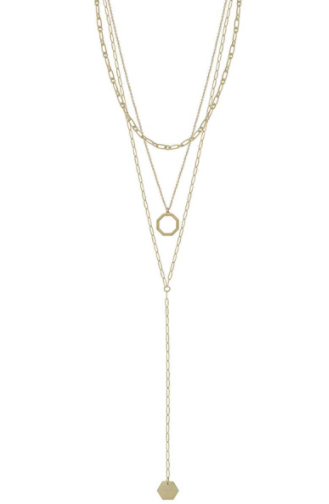 Clip Chain Y-Drop Hexagon PNDT Long Necklace