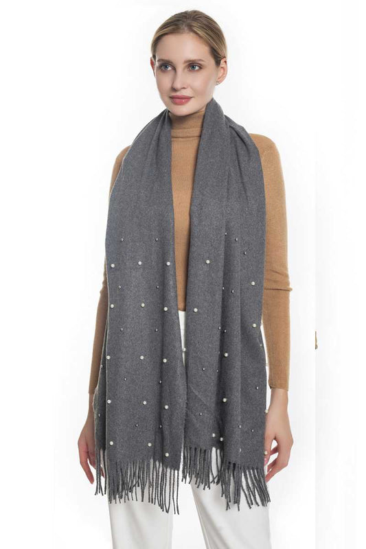 Pearl Studded Tassel Blanket Scarf