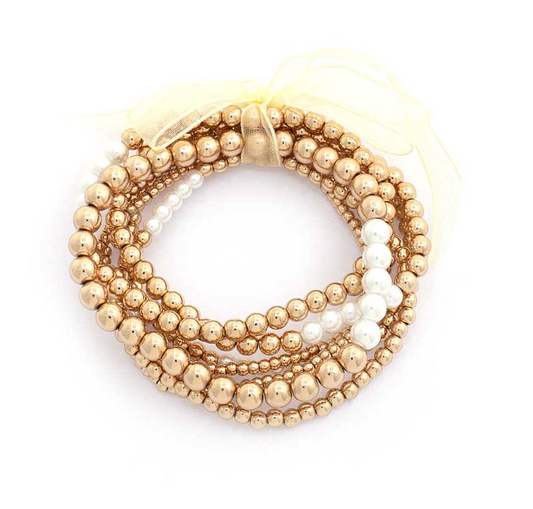 Pearl Beaded Stackable Bracelet Set