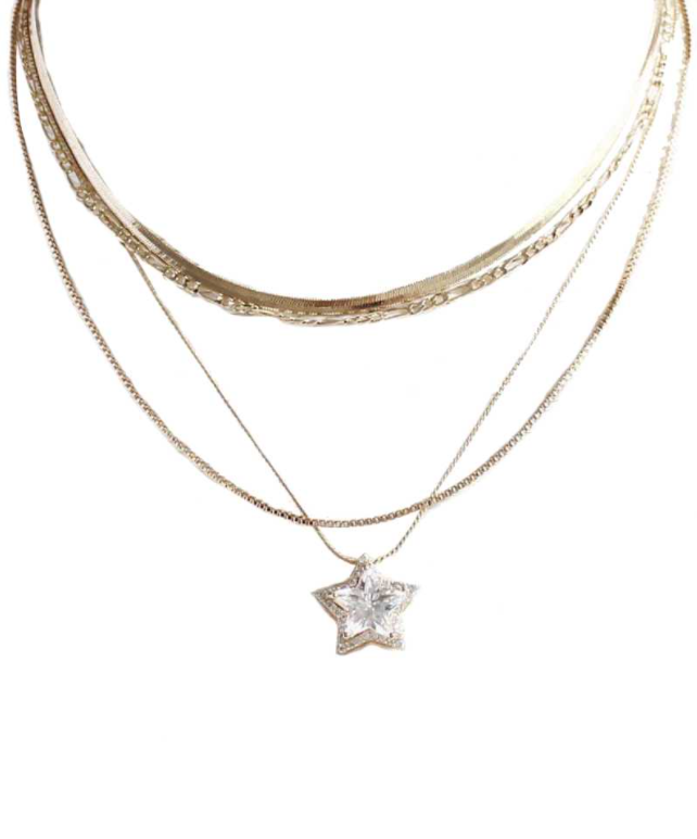 Metal Chain Star Pendant 3 Layered Necklace