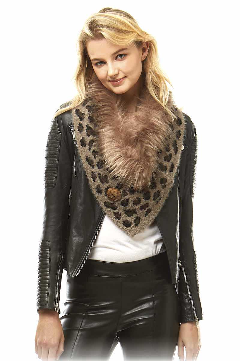 Leopard Faux Fur Triangle Warmer