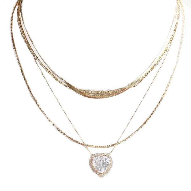 4 Layered Metal Chain Heart Pendant Necklace