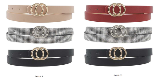 2 Pu 1 Rhinestone Strap OO Buckle Trio Skinny Belt