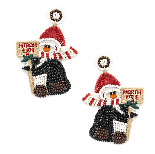 Seed Bead Santa Dangle Earring